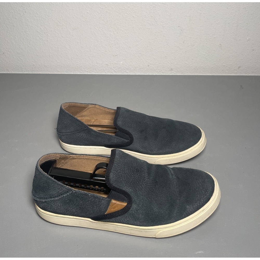 Olukai Pehuea Leather Lava Rock Slip-On Shoes Size 8.5